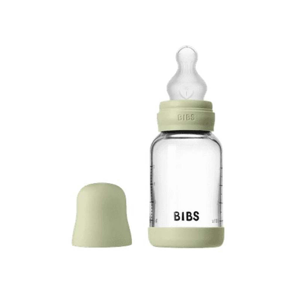BIBS Bottle - Sutteflaskesæt - Glas - Silikone/Slow Flow/Rund - 120ml - Sage