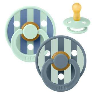 BIBS Rund Colour Sut - 2-Pak - Str. 2 - Naturgummi - Studio - Block - Nordic Mint/Petrol Mix
