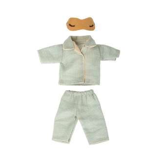 Maileg Tøj Til Far Mus - Blåternet Pyjamas med Sovemaske