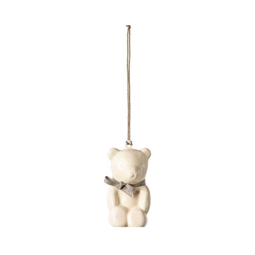 Maileg Juleornament - Metal - Bamse - Råhvid/Blå