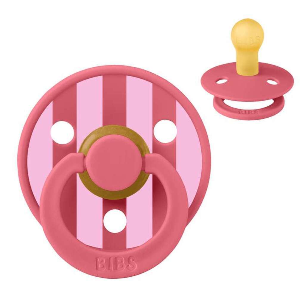 BIBS Rund Colour Sut - Str. 1 - Naturgummi - Studio - Block - Coral/Baby Pink
