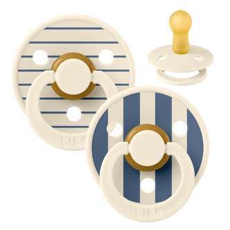 BIBS Rund Colour Sut - 2-Pak - Str. 2 - Naturgummi - Pin Studio - Ivory/Steel Blue