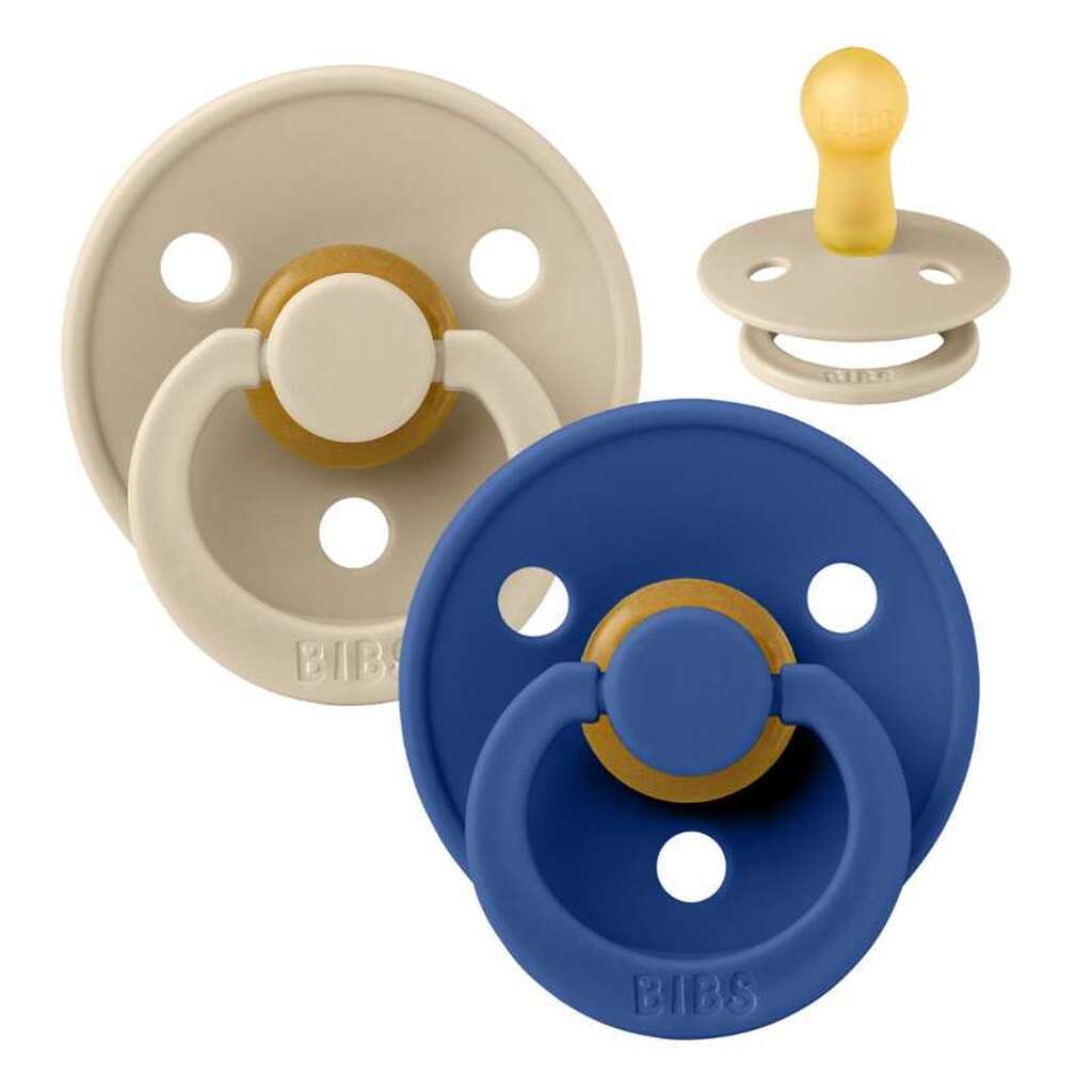 BIBS Rund Colour Sut - 2-Pak - Str. 2 - Naturgummi - Vanilla/Cornflower