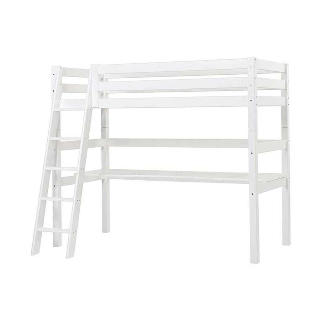 Hoppekids ECO Luxury - Højseng m. Bordplade - 90x200 cm. - Skrå Stige - Fleksibel Indlægsbund - Hvid