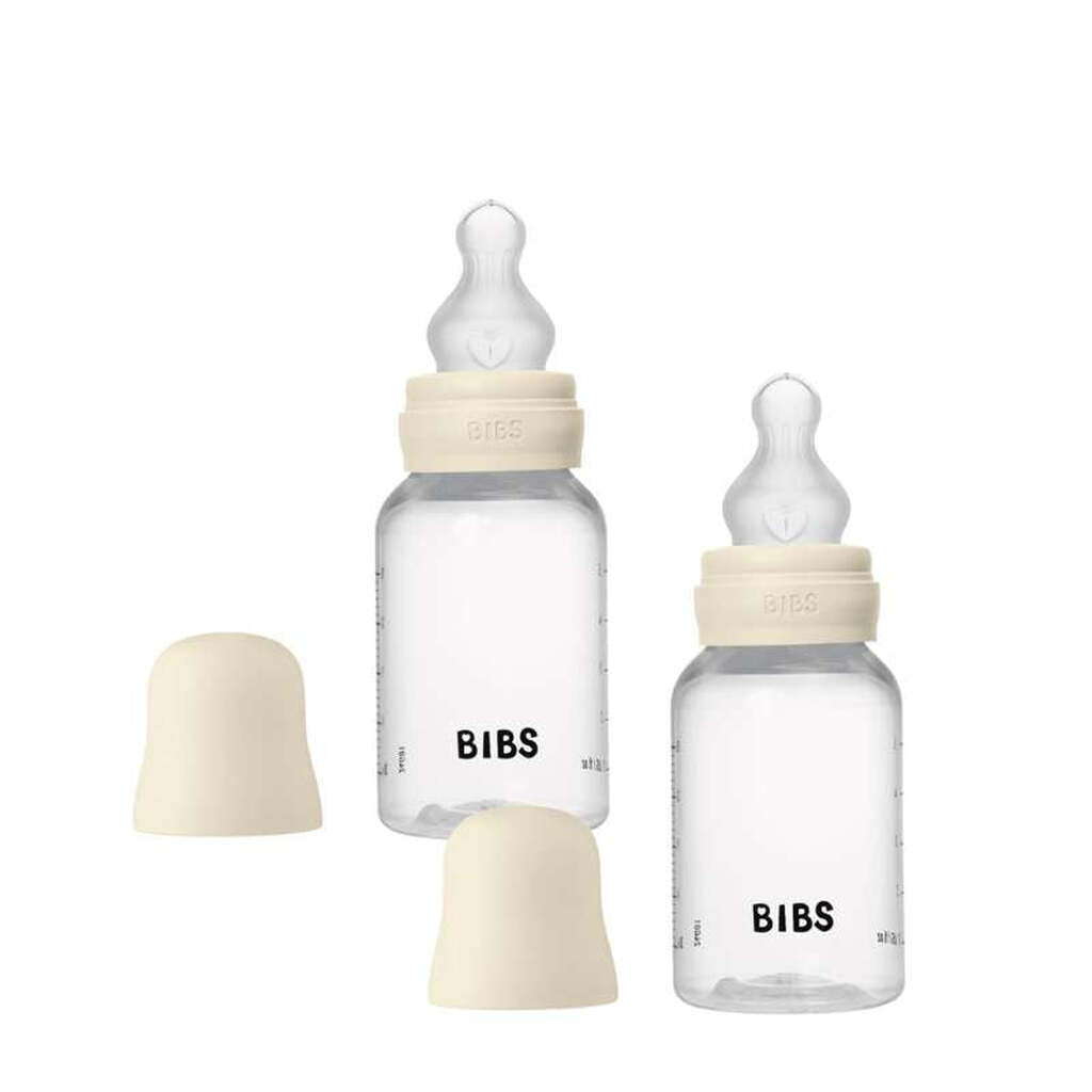BIBS Bottle - Sutteflaskesæt - Plastik - Silikone/Slow Flow/Rund - 150ml - 2-Pak - Ivory