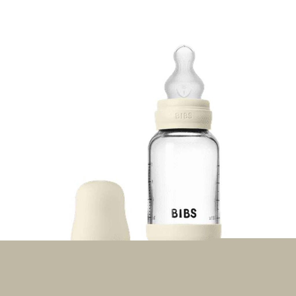 BIBS Bottle - Sutteflaskesæt - Glas - Silikone/Slow Flow/Rund - 120ml - Ivory