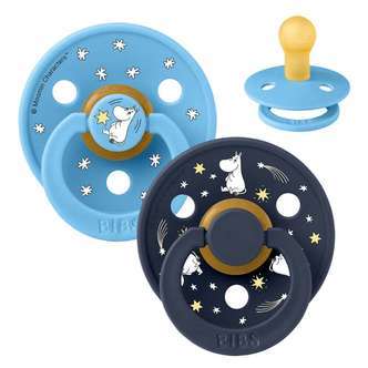 BIBS Rund Colour Sut - 2-Pak - Str. 1 - Naturgummi - Moomin - Goodnight - Breeze Mix