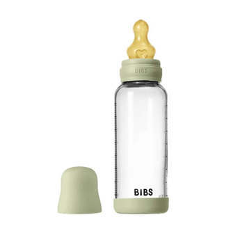 BIBS Bottle - Sutteflaskesæt - Glas - Naturgummi/Medium Flow/Rund - 240ml - Sage