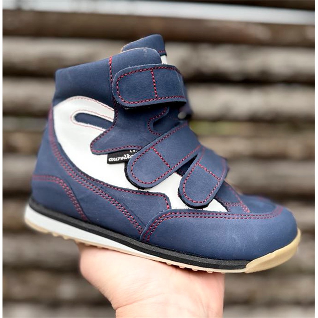 Aurelka basketstøvler, navy/hvid m. røde syninger - sko med ekstra støtte