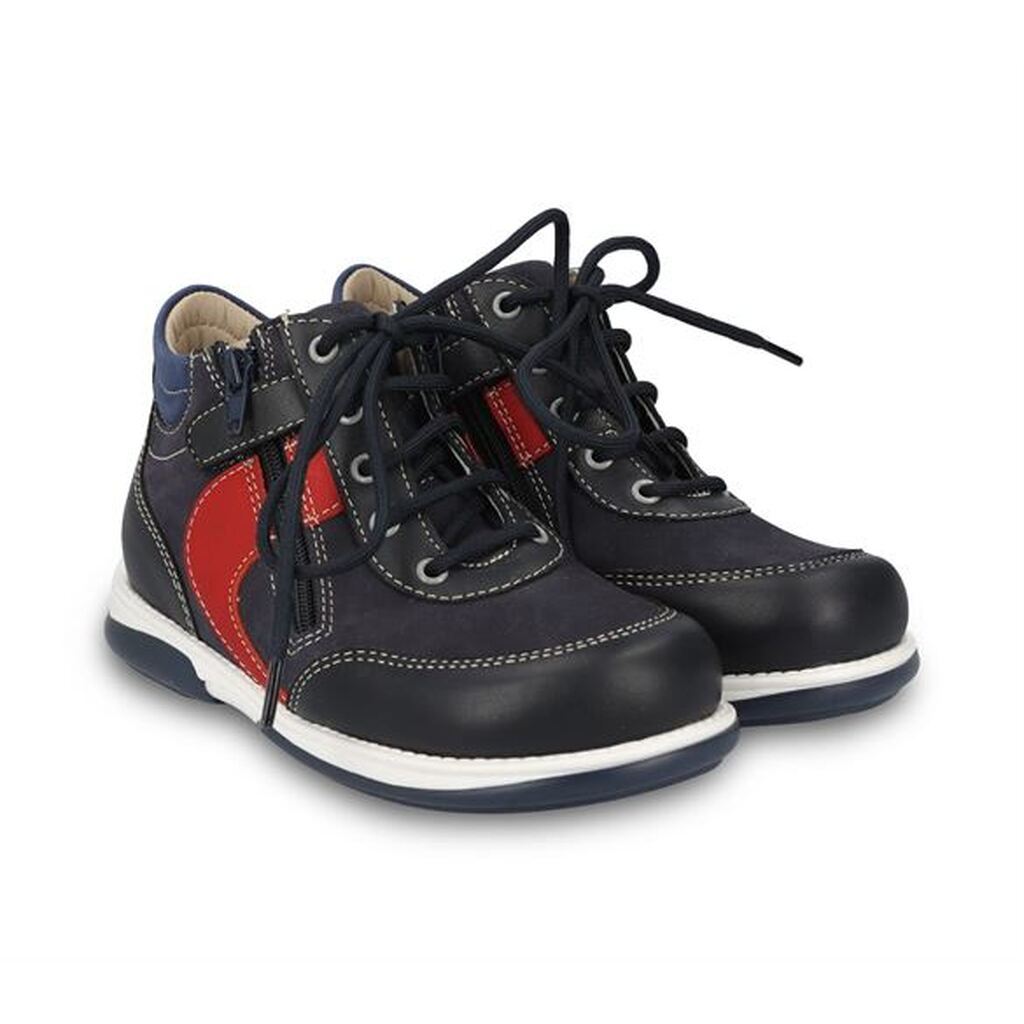 Memo Tobi snøresko m. lynlås, dark navy m/rød - med ekstra støtte