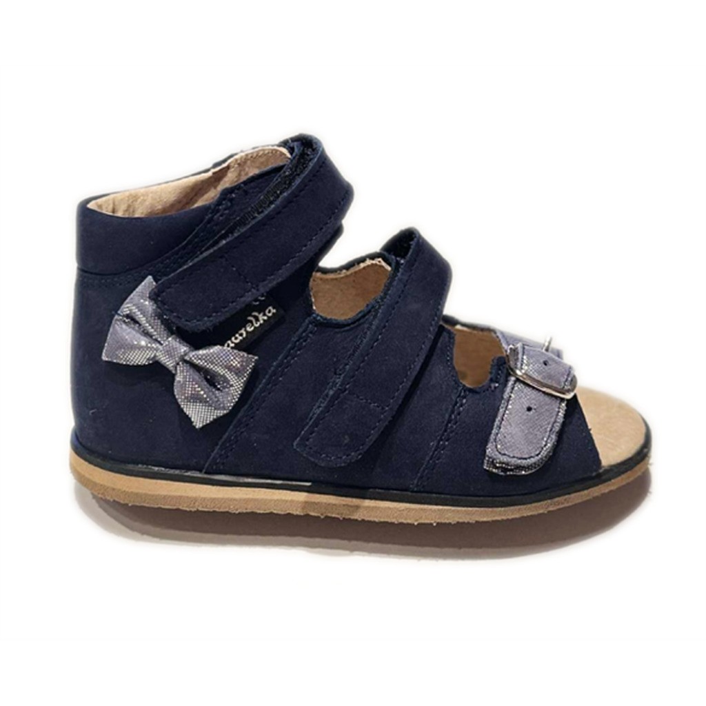 Aurelka sandal, dark navy/sølv m/sløjfe og 1 spænderem - sandal med ekstra støtte