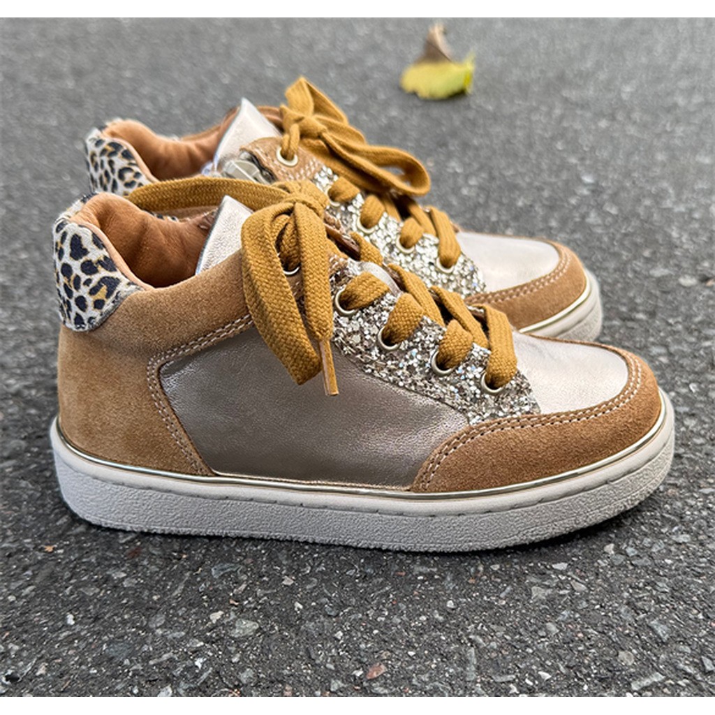 Le Loup Blanc Laminato pigesko m/lynlås, guld/cognac/glimmer/leo