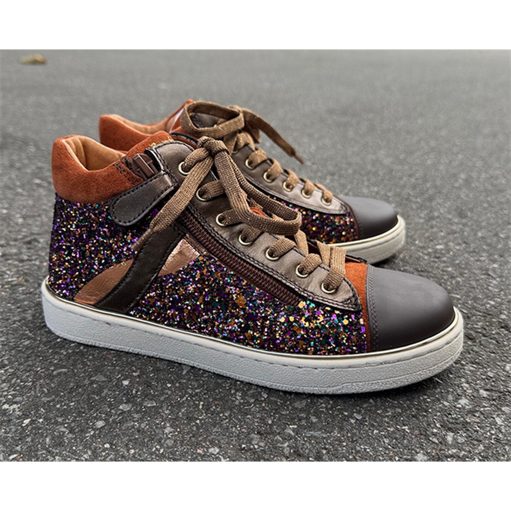 BabyBotte Intrépides Kroisette snøresko m/lynlås, brun/glimmer