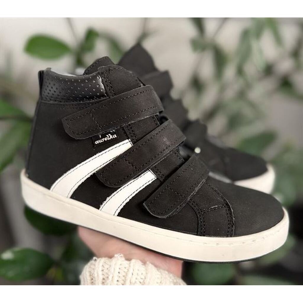 Aurelka vandtætte velcrosko, sort/hvid - smal sko med ekstra støtte