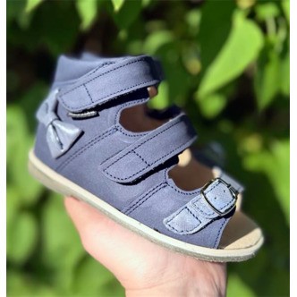 Aurelka sandal, navy/sølv m/sløjfe og 1 spænderem - sandal med ekstra støtte