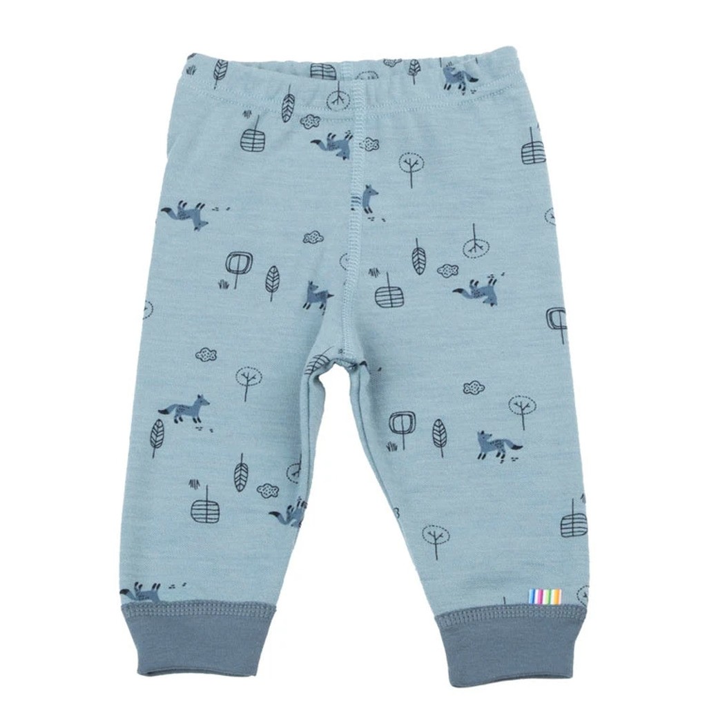 Leggings i blå med ræveprint i uld-bomuld