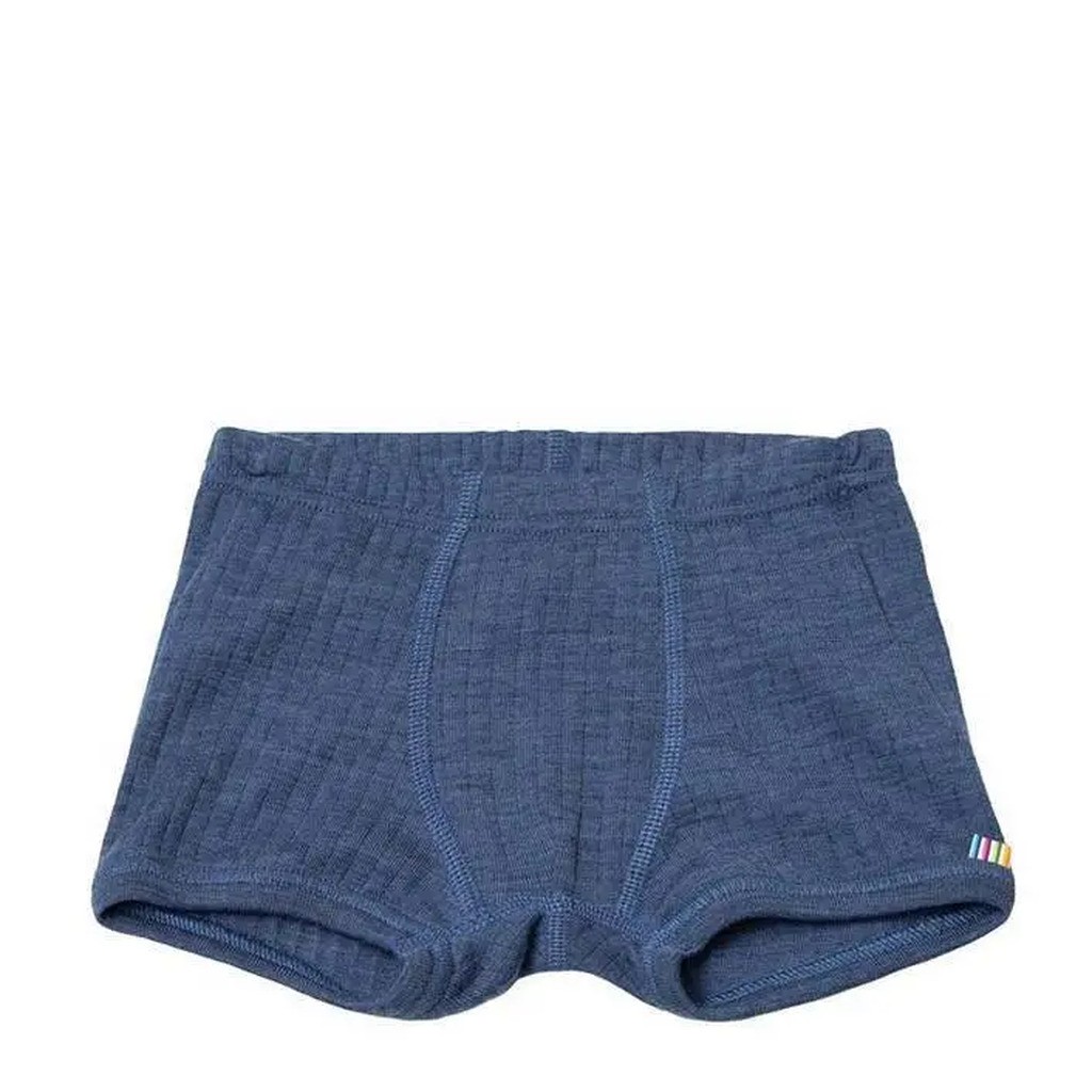 Boxershorts i blåmeleret rib-uld