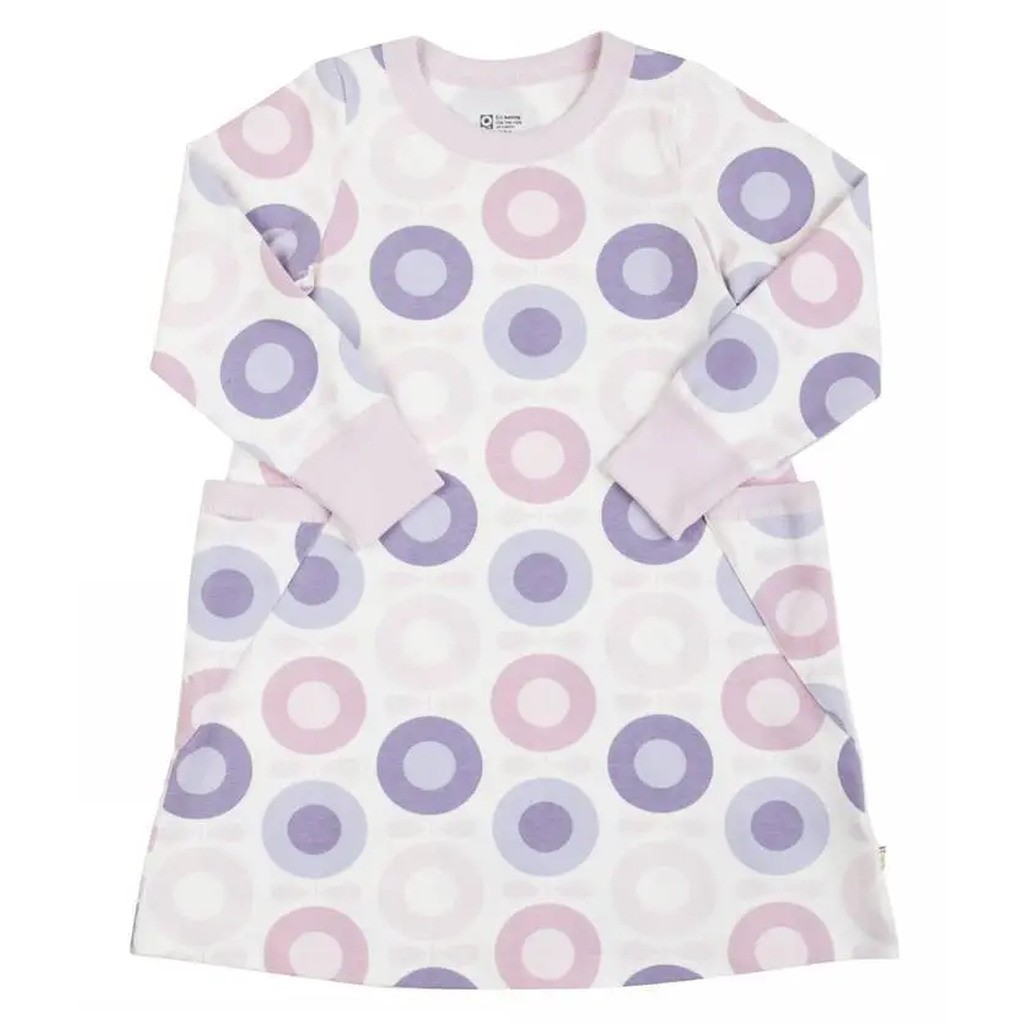 Kjole hvid med støvet pink/lilla æbleprint
