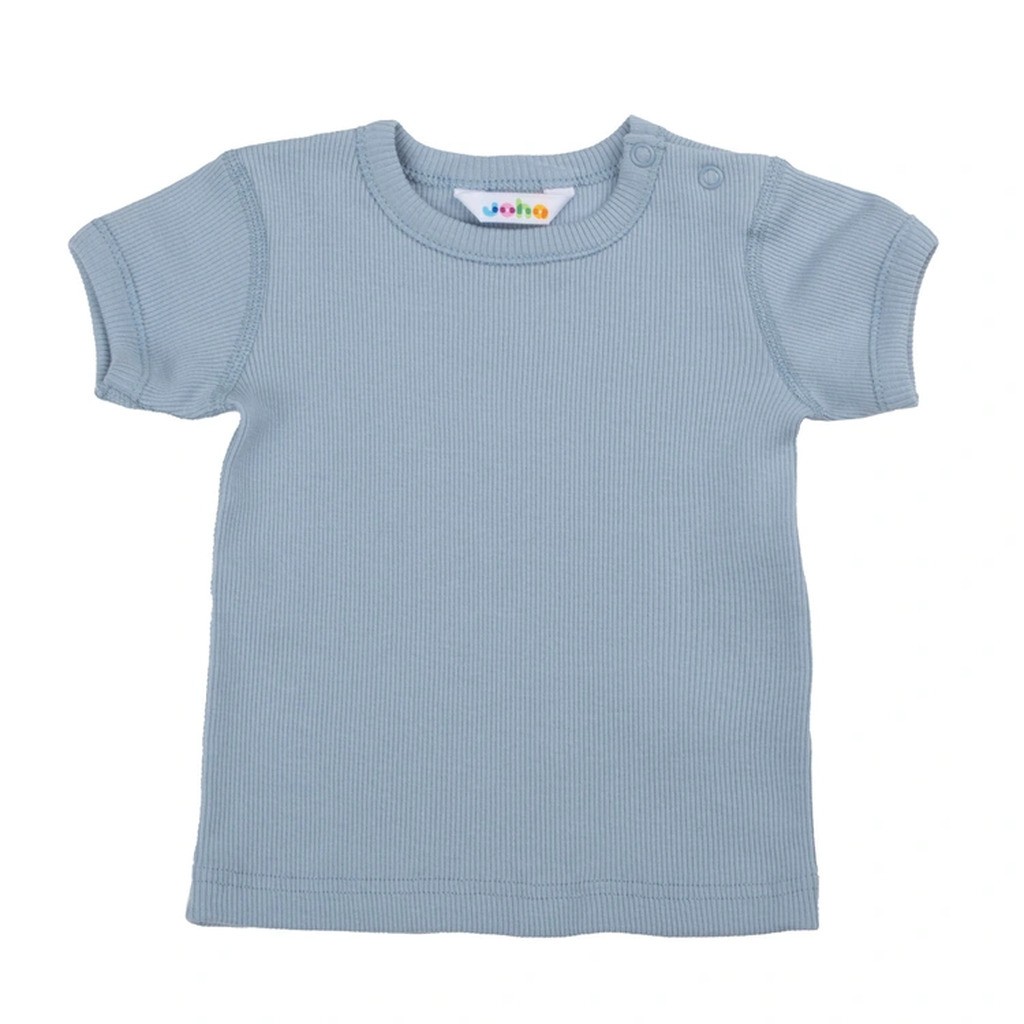 T-shirt i lyseblå økologisk bomuld med ribsmønster