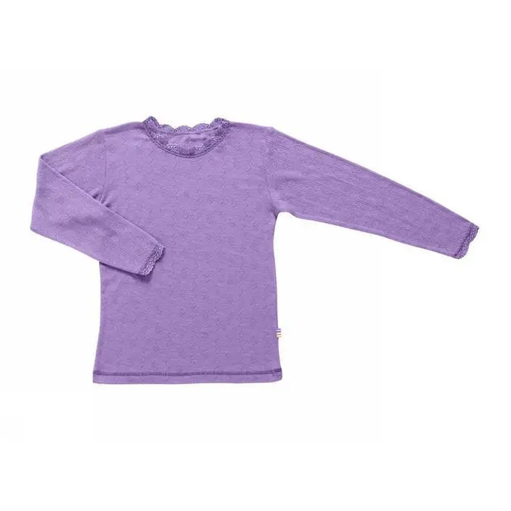 Lilla uld-silke bluse med blonder
