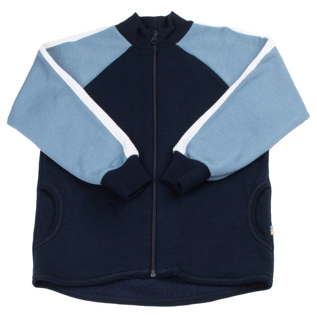 Cardigan med lynlås i navy-lyseblå i uld