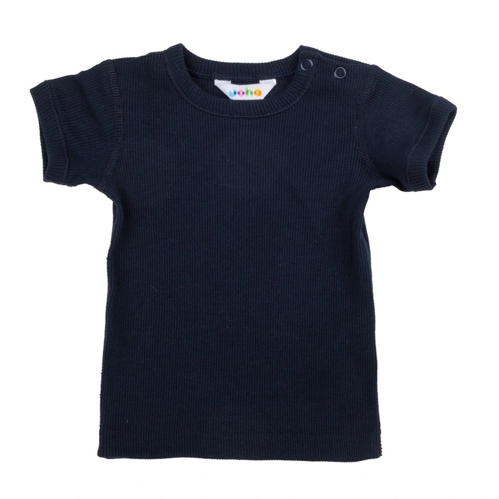 T-shirt i navy økologisk bomuld med ribsmønster