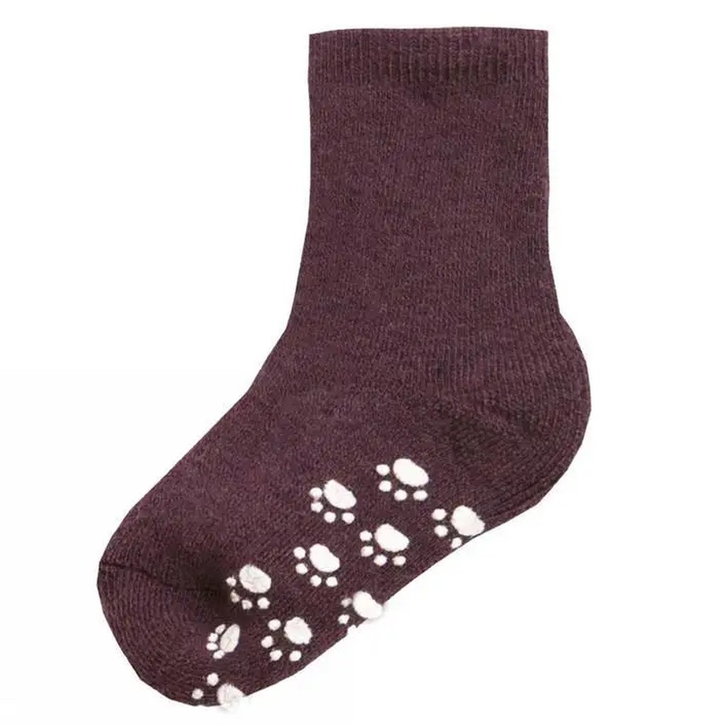 Uldsok med antislip aubergine farve