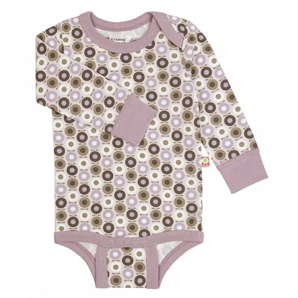 Body langærmet med rosa og brune miniæble print