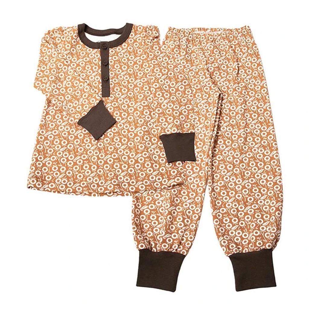 Pyjamas kobber og creme med print af små æbler