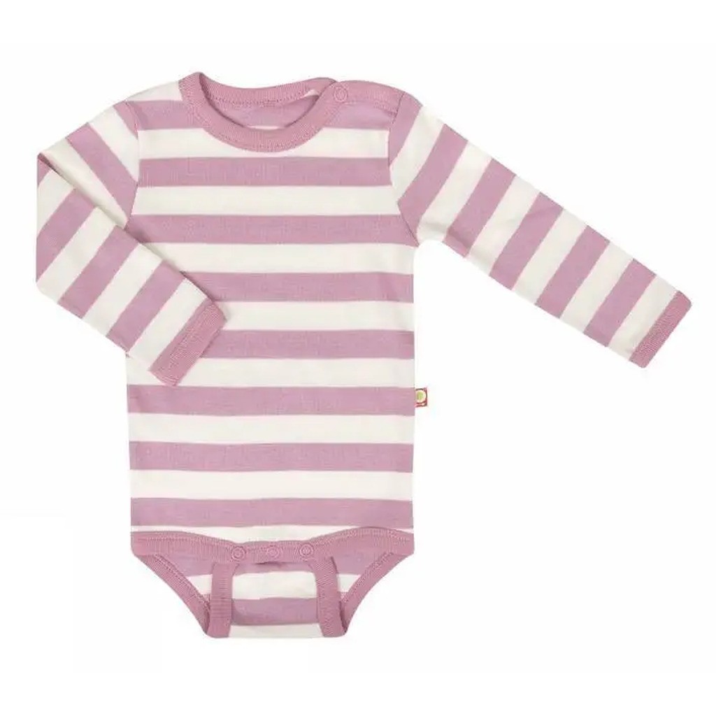 Langærmet body i rosa og hvid pastel
