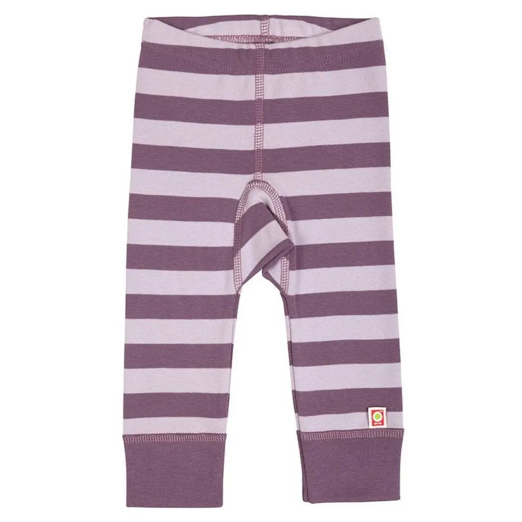 Leggings til baby lys auberginefarvet striber økologisk bomuld