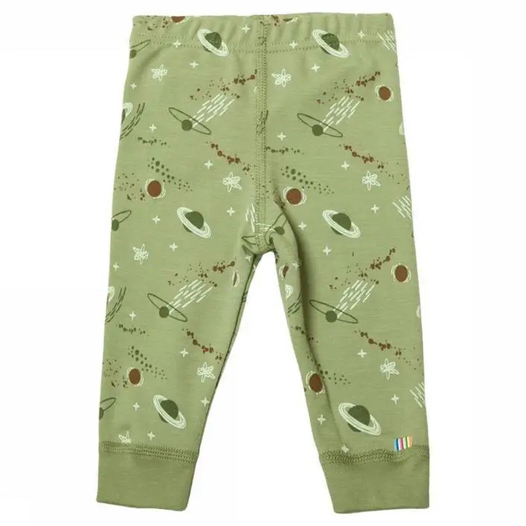 Leggings i salvie grøn uld og økologisk bomuld med satellit print