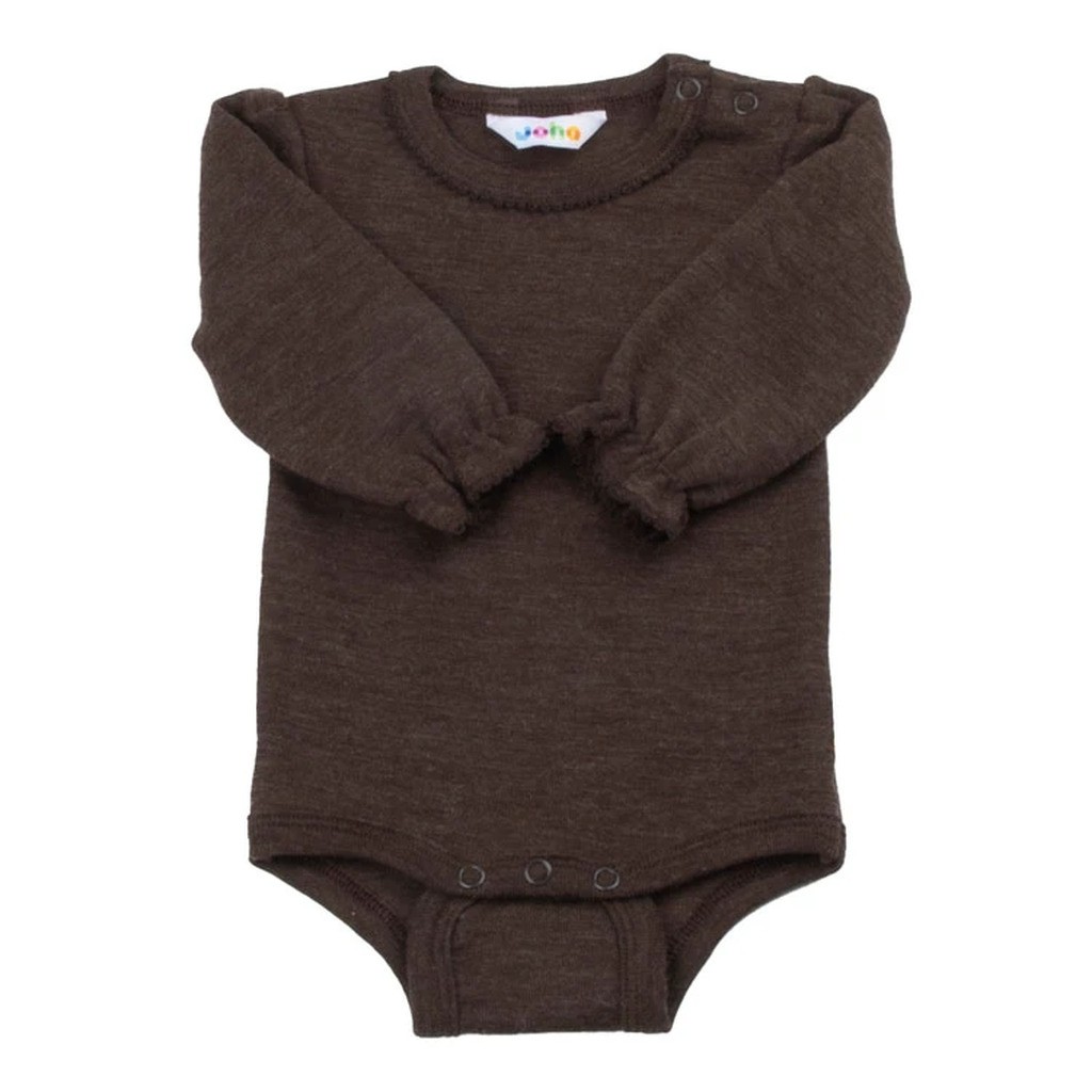Langærmet body i brun 100% merino uld