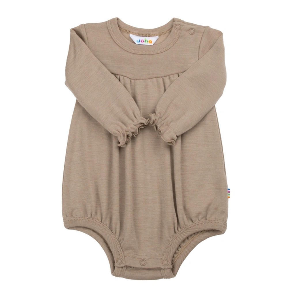 Body med lange ærmer i beige uld og silke