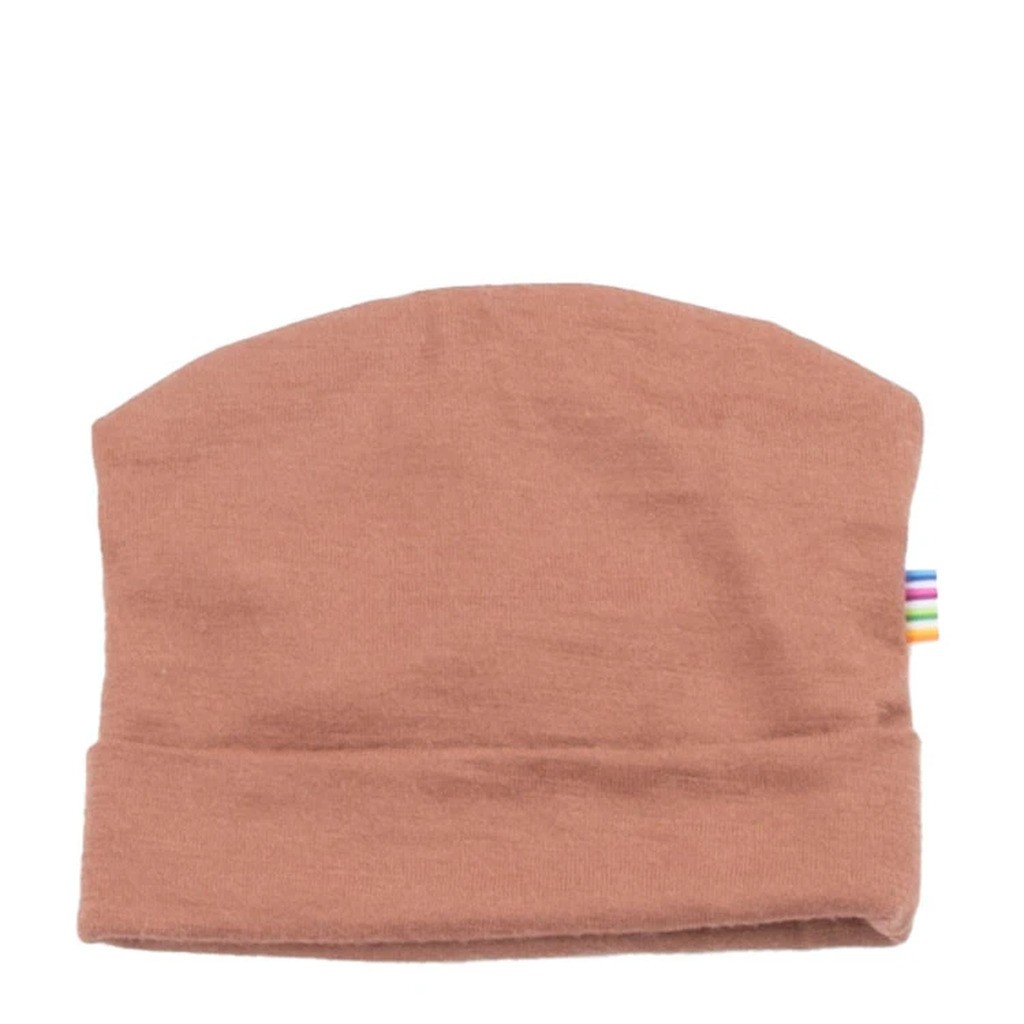 Hue i rød/brun dobbeltlag 100% merino uld