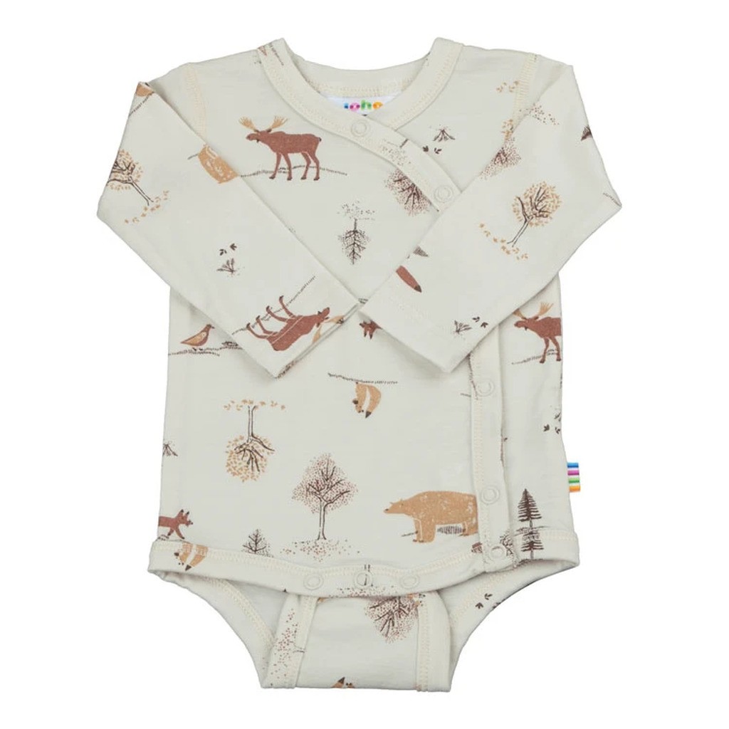 Body med sideluk i lys beig med print 100% merinould