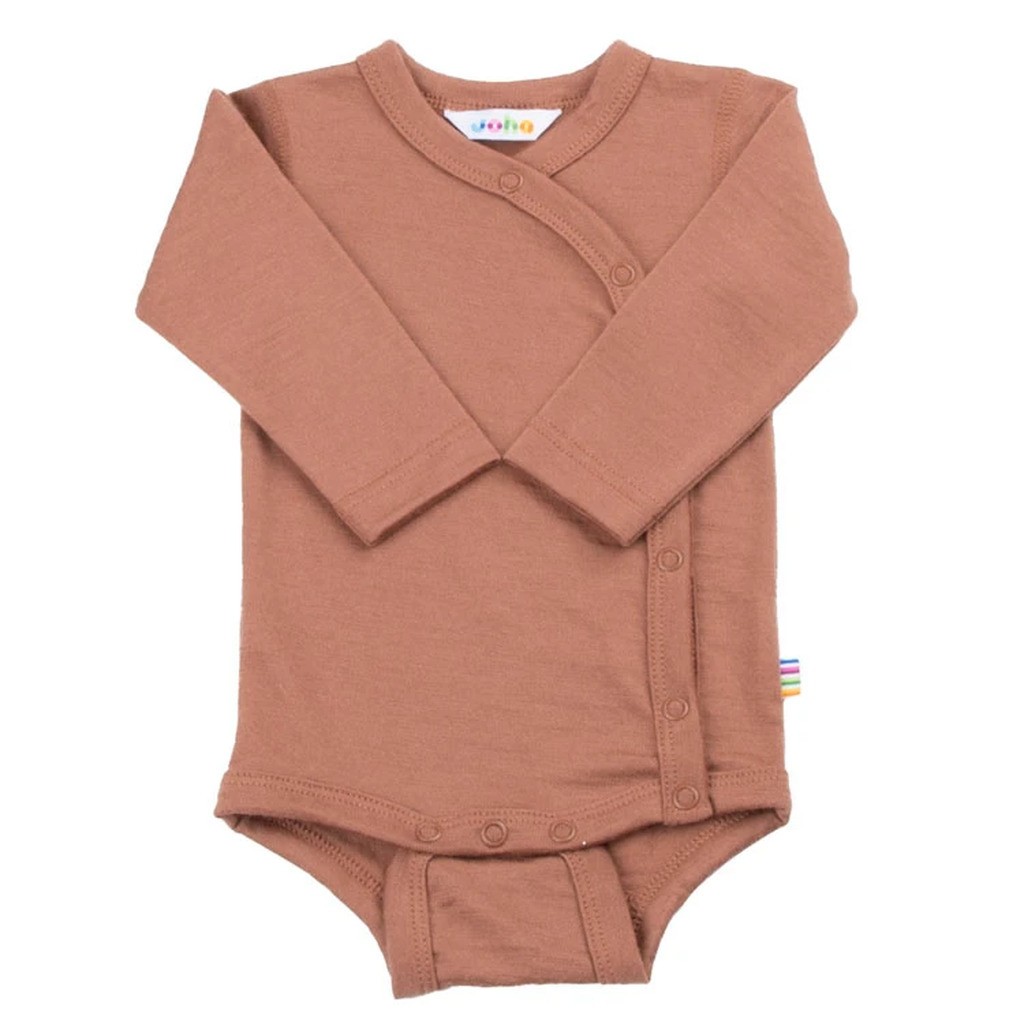 Body med sideluk i rød/brun 100% merino uld