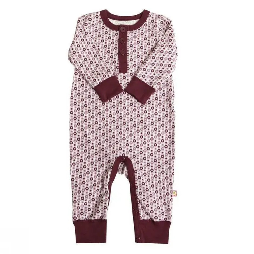 Heldragt med miniæble print i mørk aubergine