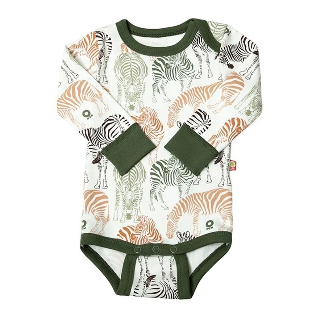 Body grøn og creme økologisk bomuld med print af Zebra