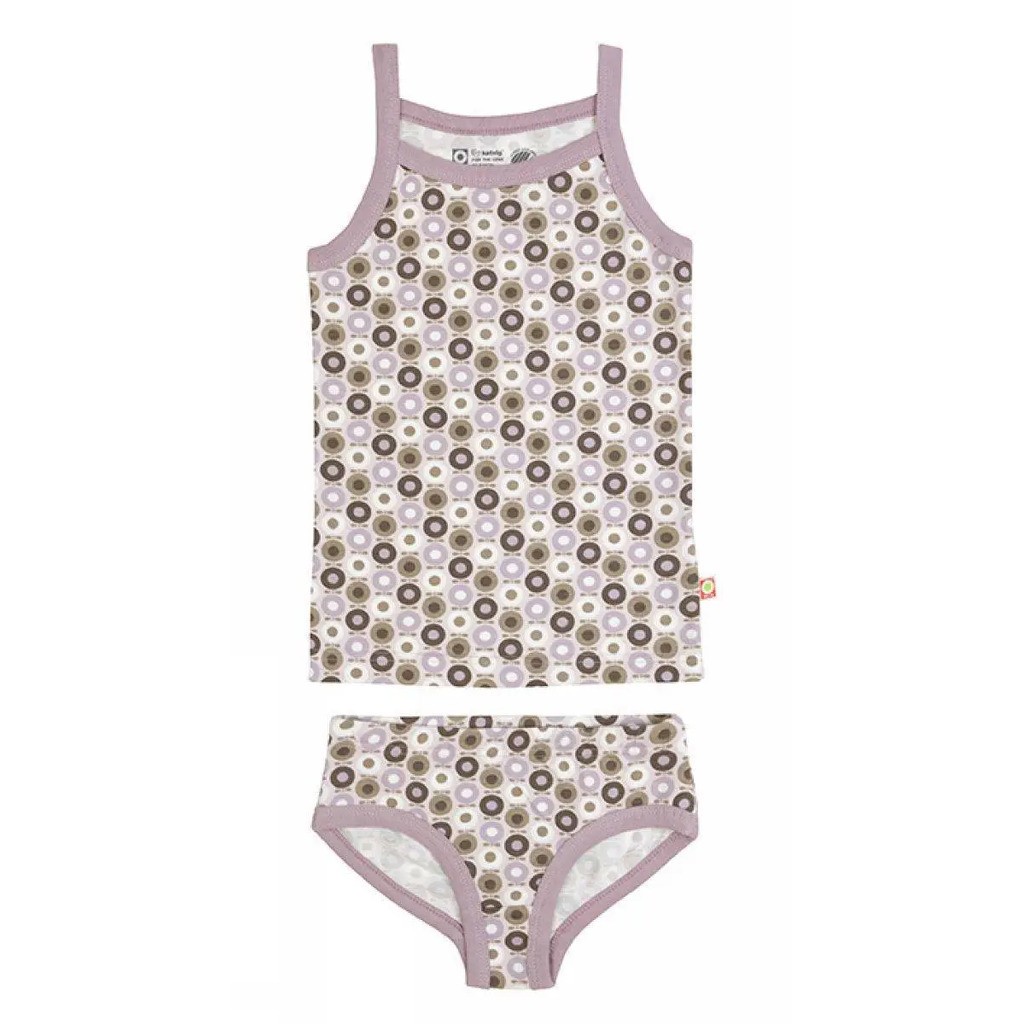 Undertøjssæt med rosa og brune miniæble print