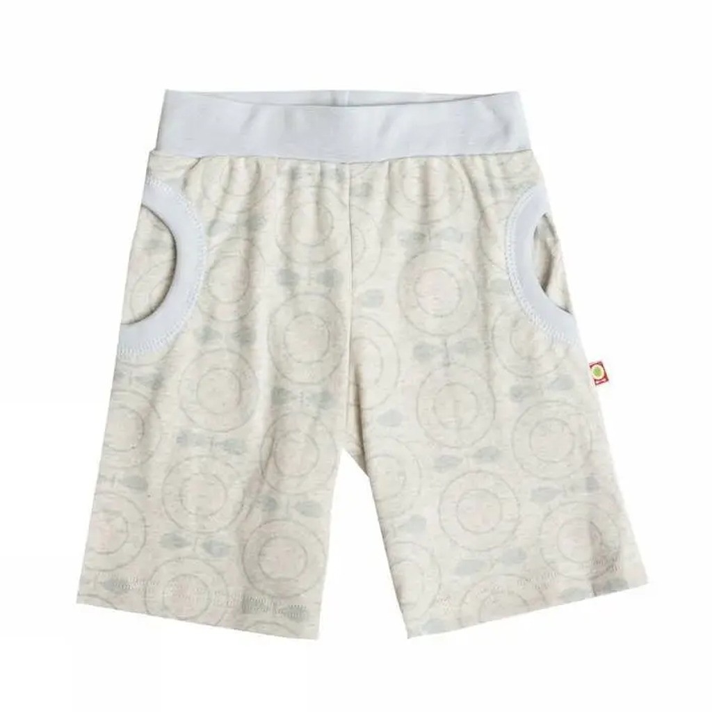 Shorts grå/blå økologisk bomuld med æbleprint