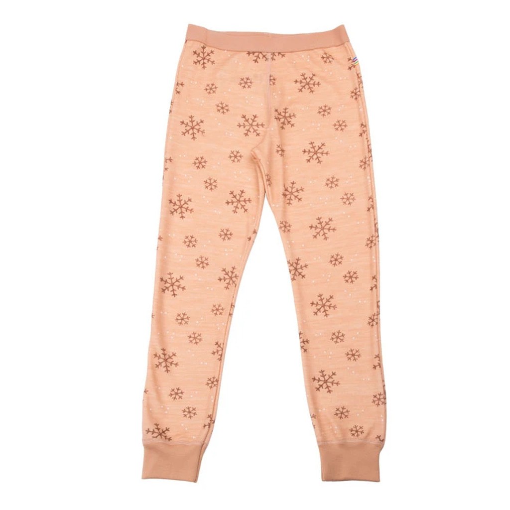 Leggings i ferskenfarvet med print af snefug i uld-silke