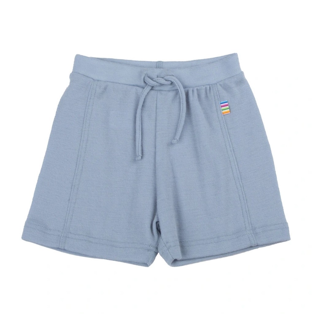 Shorts i lyseblå merinould med rib mønster