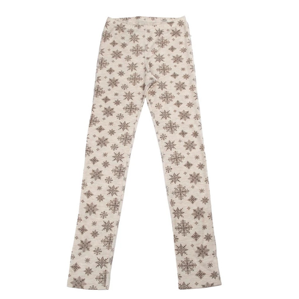 Leggings i beige med print af snefug I 100% merinould