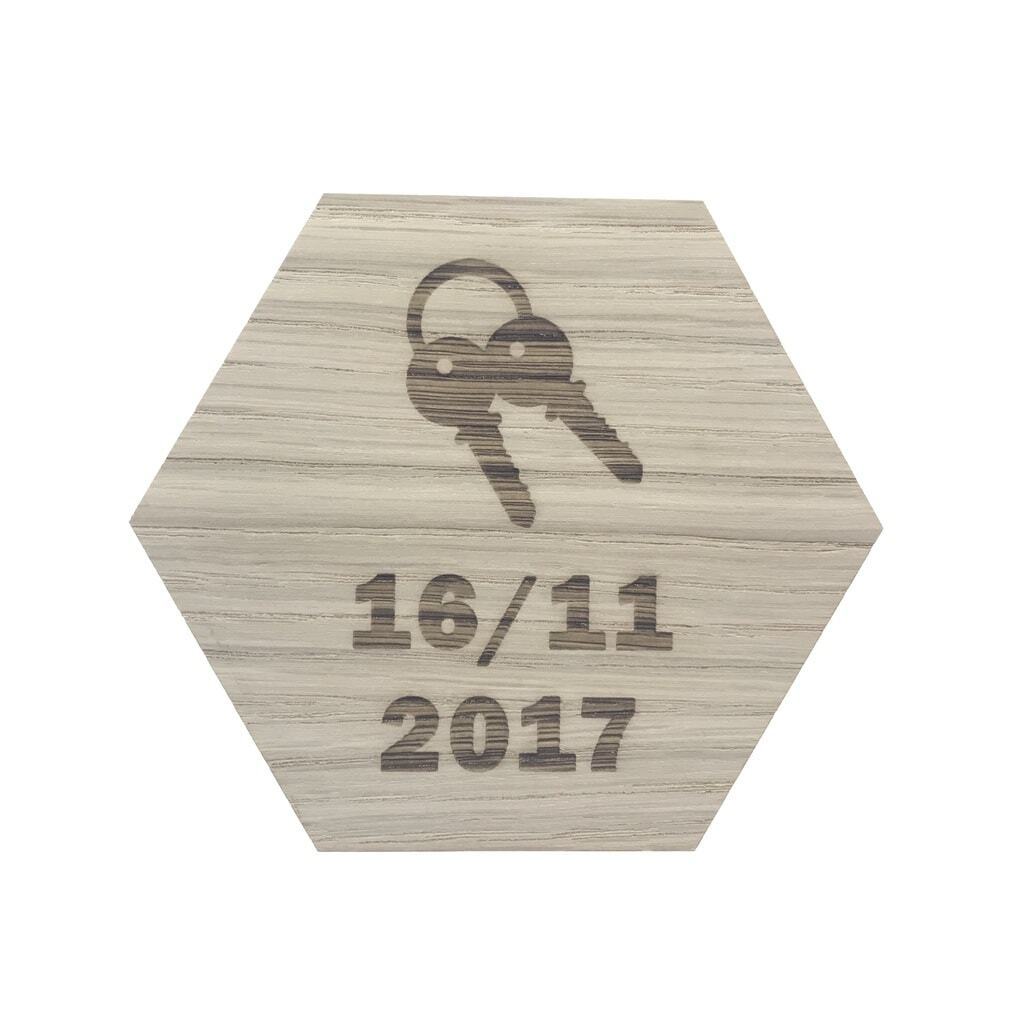 Design plade med nøgler og dato