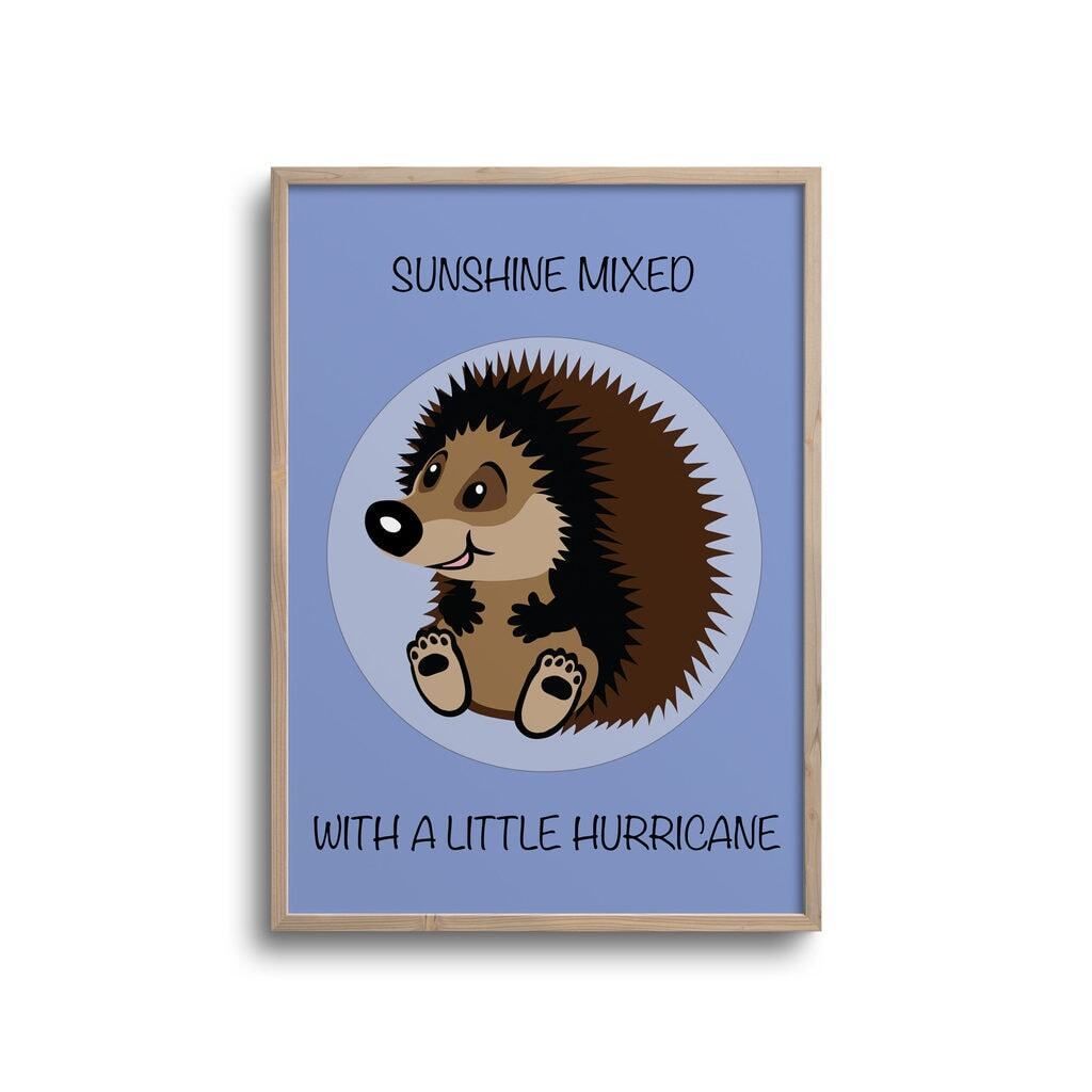 Plakat med pindsvin - lyseblå