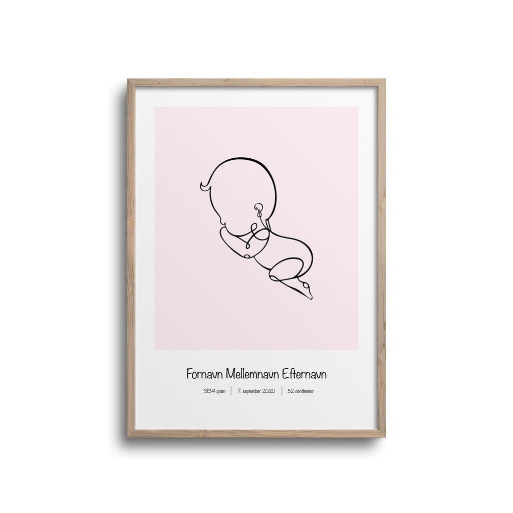 Fødselsplakat oneline pink - fosterstilling
