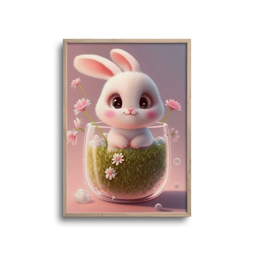 Cute Baby kanin i glas - plakat
