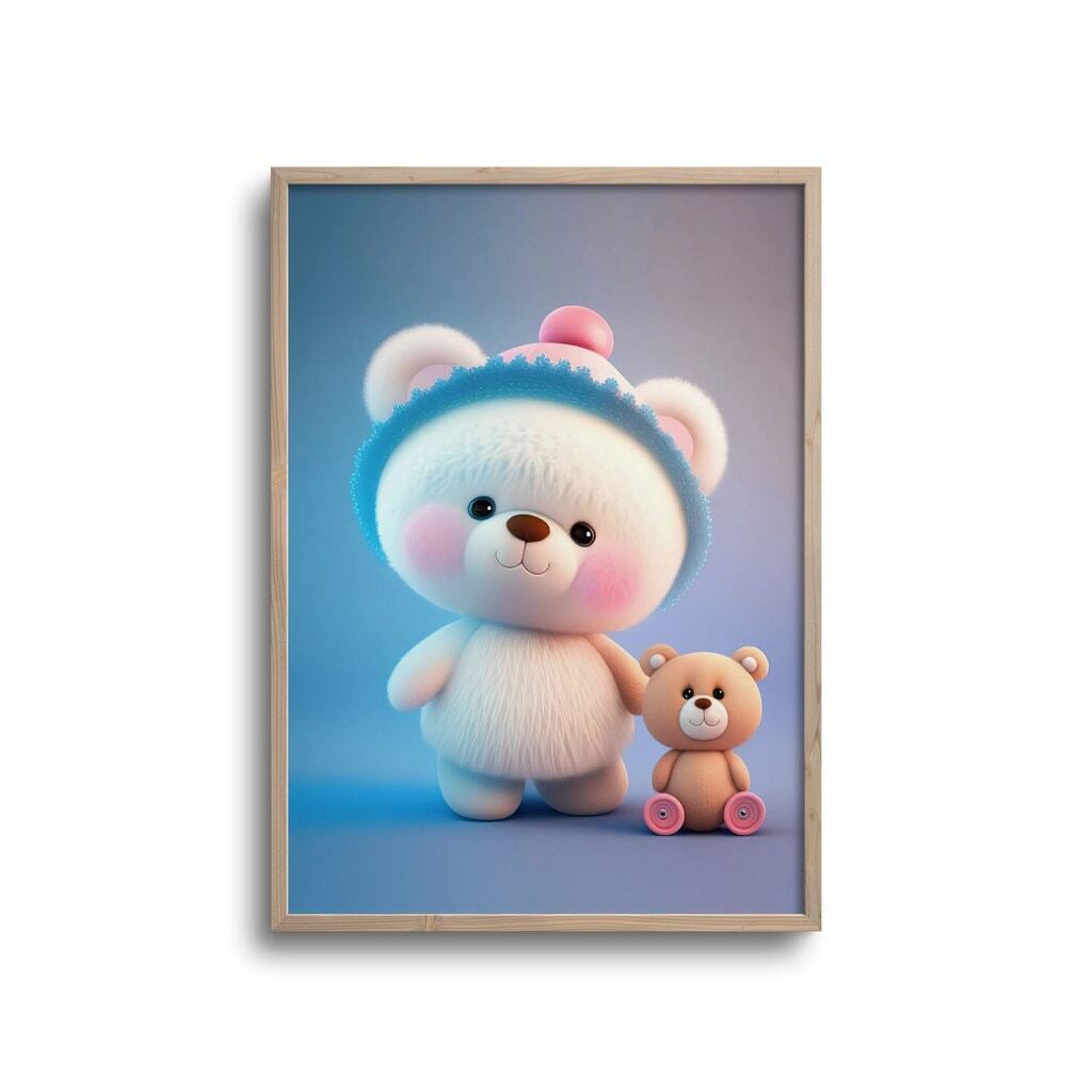 Cute teddy bear med blå hue - plakat