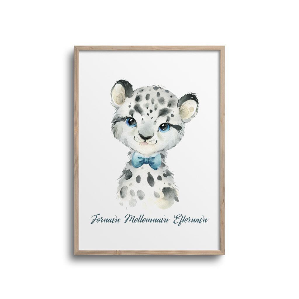 Sneleopard med blå butterfly og navn - Plakat